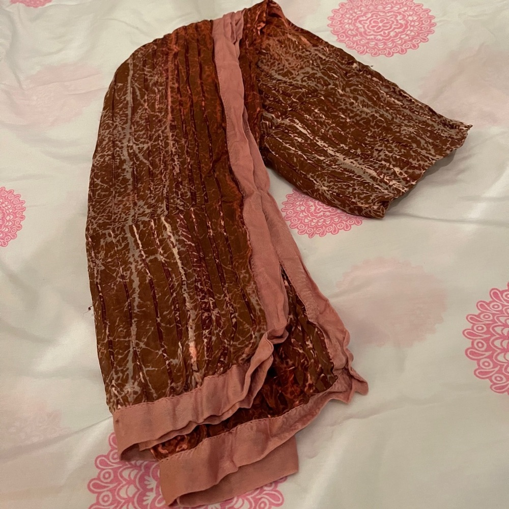 Brown & Pink With Striped Design Rectangular Scarf